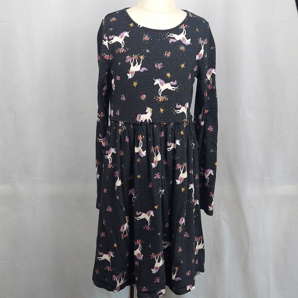 Jumping Beans Casual Long Sleeve Dress - black flower unicorn - Sz 12
